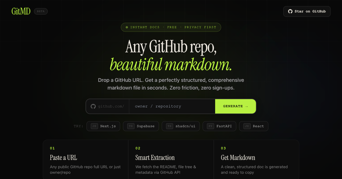 GitMD — Git Markdown Documentation Generator | Convert GitHub Repos to ...